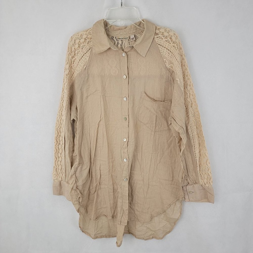 Anthropologie HOLDING HORSES Womens LARGE Button Shirt Crochet Lace Long Sleeve